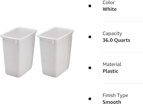 36-Quart Open Top Plastic Wastebasket White Trash Can 2-Pack