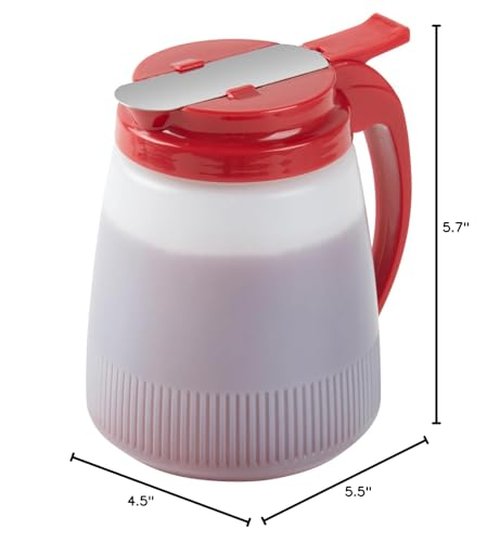 Restaurantware-Chef 101 32 Ounce All Purpose Syrup Dispenser, 1 Honey Dispenser - Red Top, Stainless Steel Slide Cover, Plastic Pancake Syrup Bottle, Perfect For Diners, Restaurants, Home
