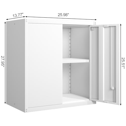 Wall Mounted Metal Storage Cabinet with Locking Doors and Adjustable Shelf