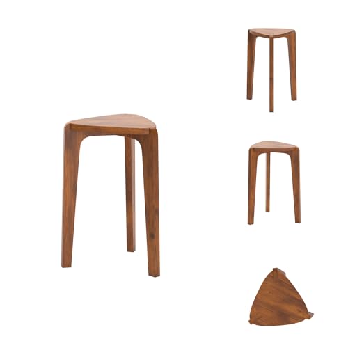 Triangular Nesting Side Tables, Solid Wood Set of 2, Medium Brown