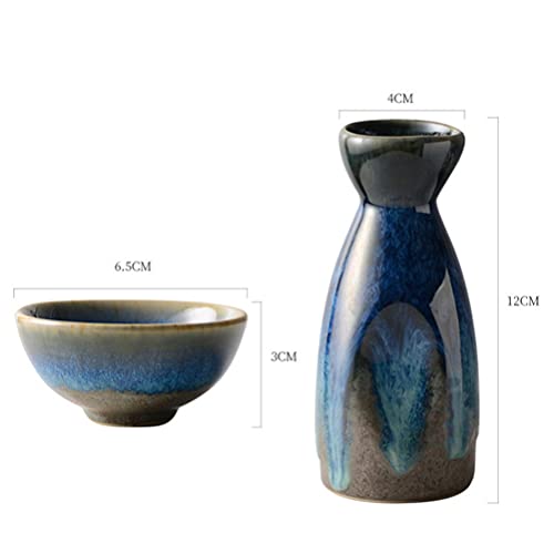 Japanese Ceramic Sake Set with Bottle and 4 Cups - Traditional Tokkuri & Ochoko