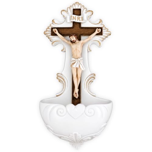 Jesus Crucifix Wall-Mounted Holy Water Font for Home and Church Decor