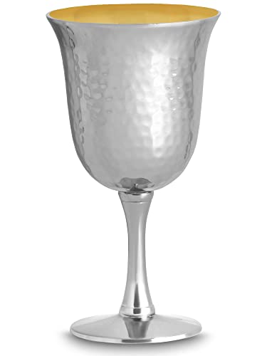 Hammered Metal Kiddush Cup 6.5 oz Brass Stemmed Wine Goblet for Seder