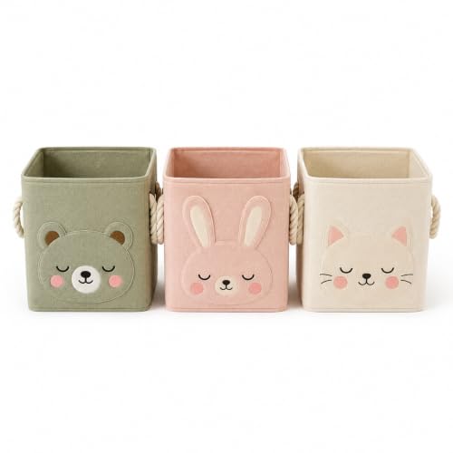 Collapsible Felt Storage Bins - Set of 3 Cube Organizers with Rope Handles
