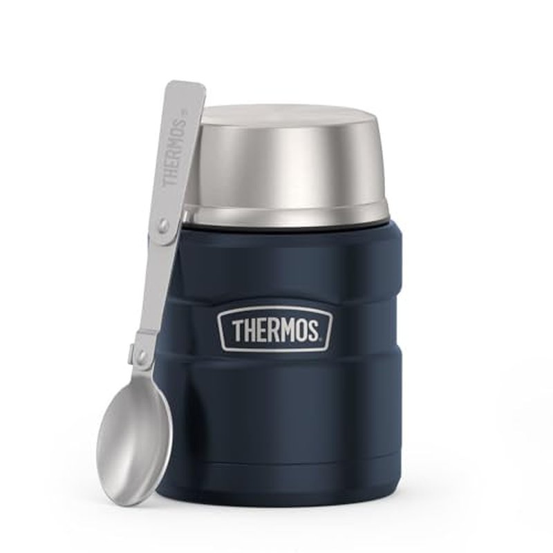 THERMOS Stainless King Vacuum-Insulated Food Jar with Spoon, 16 Ounce, Midnight Blue