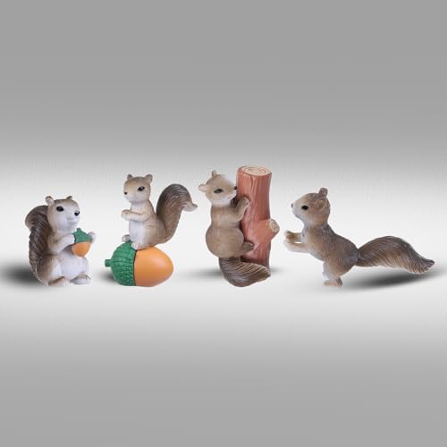 Miniature Squirrel Figurines Set of 8 - Resin Animal Decor for Fairy Garden