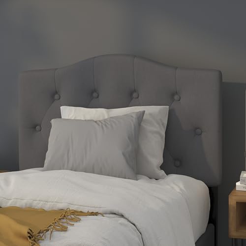 Twin Tufted Fabric Upholstered Headboard in Dark Gray with Adjustable Rails