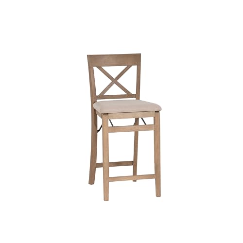 Linon Triena Greywash Wooden Counter Stool with Upholstered Seat, 24 Inch, Fully Assembled, Classic Grey