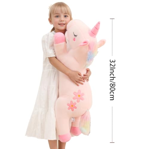 32-Inch Giant Pink Unicorn Plush Toy, Jumbo Soft Stuffed Animal Pillow