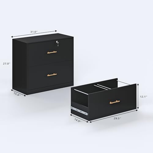 2-Drawer Lateral File Cabinet with Lock, Wood Printer Stand for Home Office
