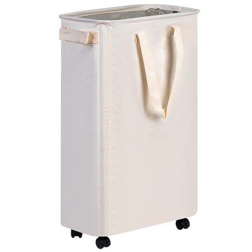 Slim Laundry Hamper with Wheels, 60L Rolling Laundry Basket for Small Spaces
