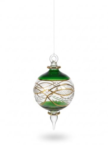 Egyptian Glass Christmas Ornament - Handcrafted Emerald Green & Gold Decor