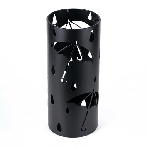 Round Metal Umbrella Stand for Entryway, Black Storage Rack with 3 Hooks