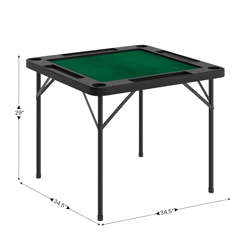34.5-Inch Folding Card Table with Cup Holders and Green Felt Surface