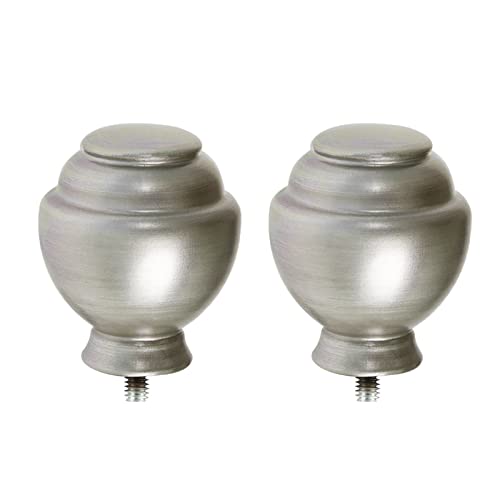 Silver Round Curtain Rod Finials, Set of 2 for 5/8 or 3/4 Inch Rods