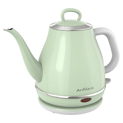 Anfilank 1L Green Electric Gooseneck Kettle, 1500W Fast Boil, Stainless Steel BPA-Free
