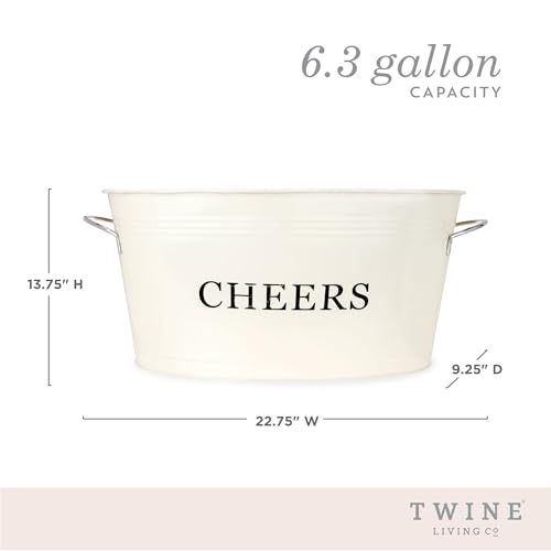 Cheers Twine Galvanized Beverage Tub - Large 6.3 Gallon Drink Cooler for Parties