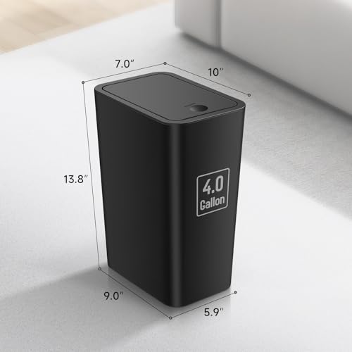 Bathroom Trash Can with Lid 4 Gallon Slim Plastic Wastebasket