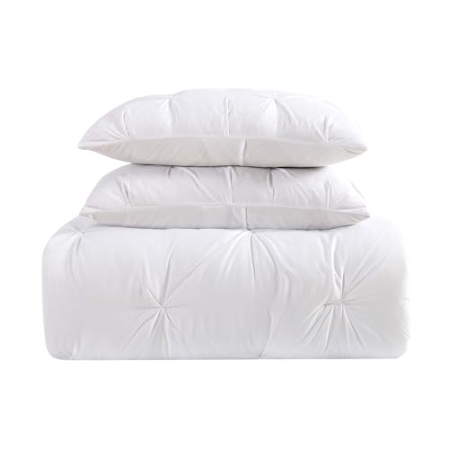 Pleated Twin XL Duvet Set - White Microfiber Polyester, 2-Piece