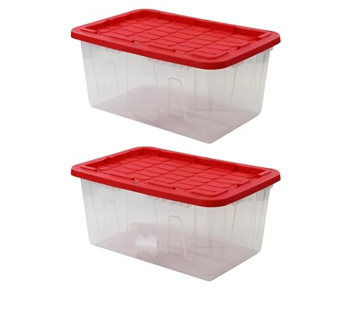 2-Pack 27-Gallon Heavy Duty Clear Plastic Storage Bins with Secure Red Lids