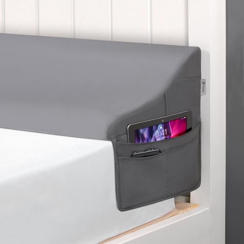 King Size Bed Wedge Pillow - Gap Filler with Phone Pockets (76"x10"x7", Grey)
