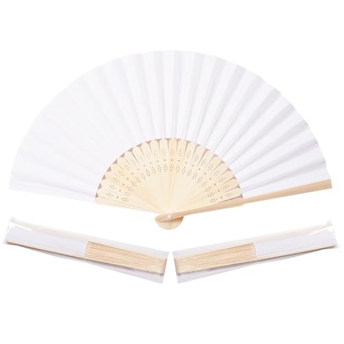 50-Pack White Bamboo Paper Folding Fans for Weddings and DIY Crafts