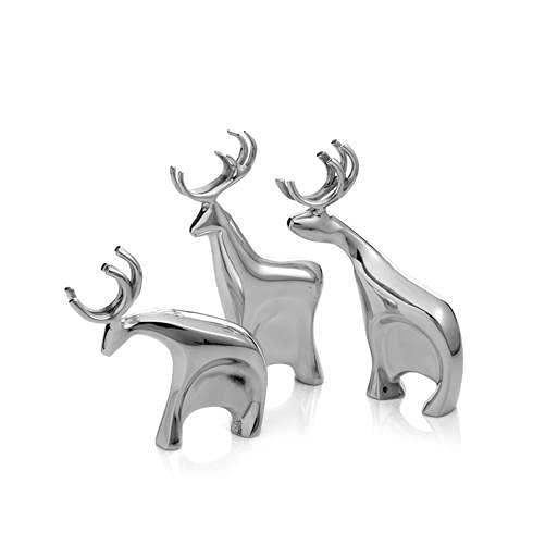 Blitzen Reindeer Figurine Set - Lustrous Alloy Christmas Holiday Decor - 3 Piece Display