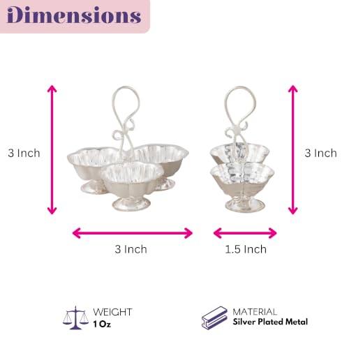 Silver Plated Haldi Kumkum Holder Set for Pooja Thali - 5 Piece Ritual Stand