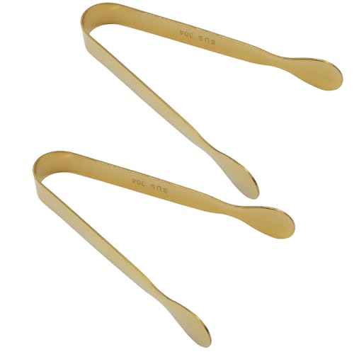 MangoOrder 2 Pack Gold 4.3 Inch Stainless Steel Sugar Cube Tongs - Kitchen & Bar Utensils