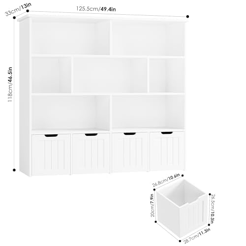 Kids Toy Storage Organizer with 7 Cubes and Mobile Rolling Drawers