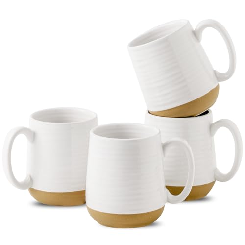 HASENSE White 4-Pack 15oz Ceramic Coffee Mugs with Handle, Two-Tone Design, Large Microwave & Dishwasher Safe, Housewarming Gift