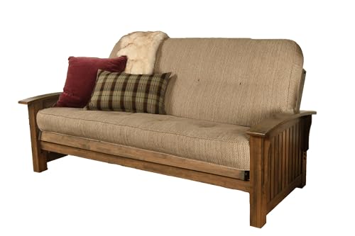 Full Size Futon Sofa Bed with Rustic Walnut Hardwood Frame