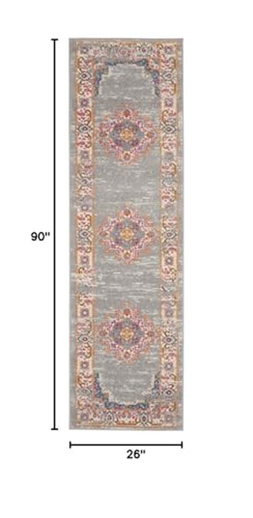 Nourison Passion Grey 2'2" x 7'6" Area Rug, Boho, Traditional, Easy Clean, Non Shedding, Bed Room, Living Room, Hallway, (8' Runner)