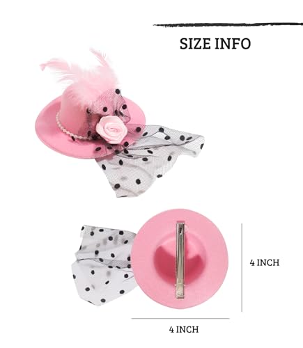 Mini Tea Party Fascinator Hats - 4-Inch Clip-On Top Hat Hair Clips, 6 Pack
