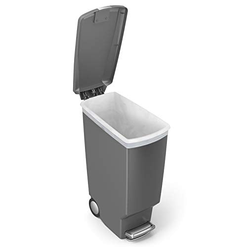 40 Liter Slim Plastic Kitchen Step Trash Can with Secure Slide Lock