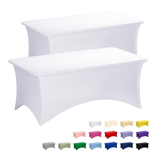 6ft White Fitted Spandex Table Cover - 2 Pack Stretch Tablecloths