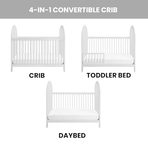 3-in-1 Convertible Baby Crib, Solid Wood Whitewash Nursery Bed