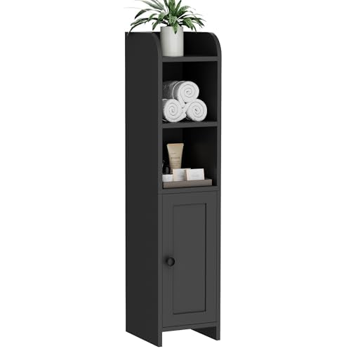 Slim Bathroom Storage Cabinet, Narrow Corner Floor Organizer with Door