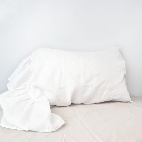 Queen Size White French Linen Pillow Sham, 20x30 Inch Ruffled Pillow Cover
