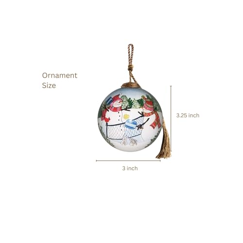 Yellow Snowman Pickleball Ornament – Hand-Painted Glass Christmas Decoration
