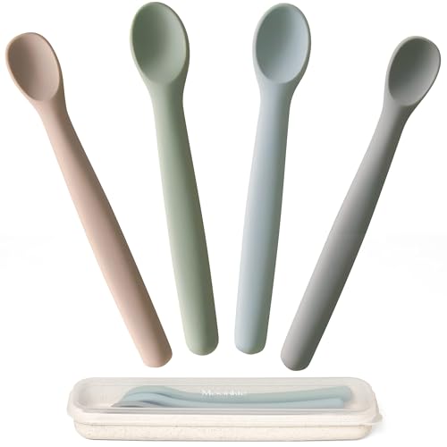 Silicone Baby Spoons Set 4-Piece Bendable Self Feeding Utensils