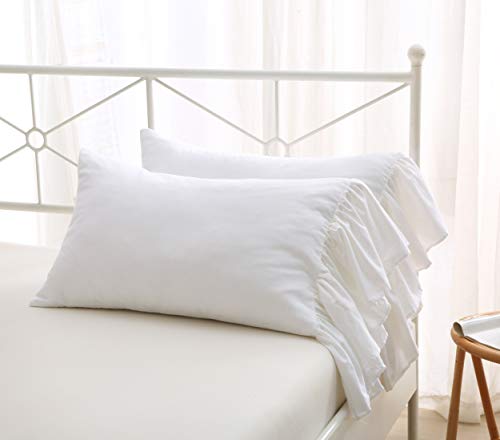2-Pack King Size Ruffled Pillow Shams, 100% Cotton Shabby Chic Pillow Covers