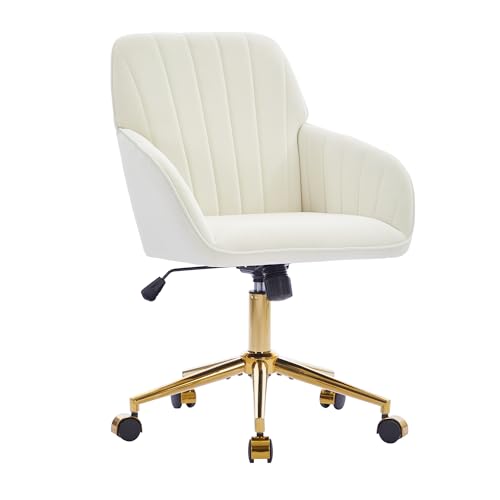 Velvet Office Desk Chair with Gold Base, Adjustable Swivel Vanity Chair
