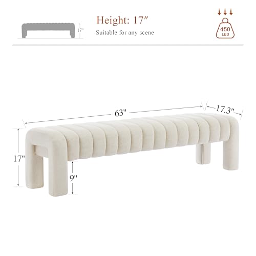 JIRAIN Beige Upholstered Bedroom Bench 63'' with Solid Wood Legs - Modern Linen Entryway & Living Room Seat