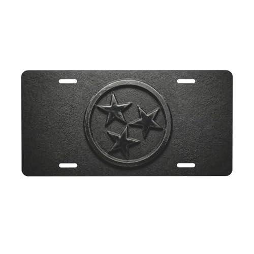Tennessee Tri Star Decorative Aluminum License Plate, Matte Black 6x12