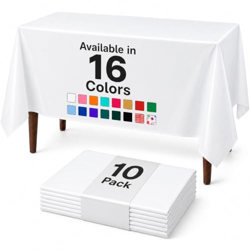 Auros 10-Pack Disposable Plastic Tablecloths 54x108 Waterproof White