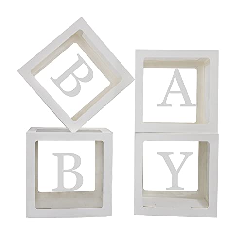 Clear Baby Shower Balloon Boxes with BABY Letters - 4 Pack Decor