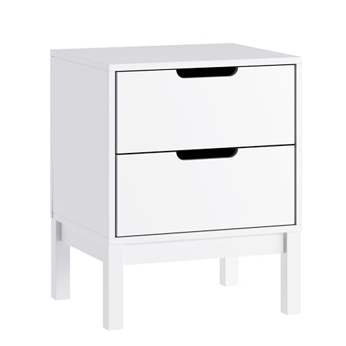 Kids Wooden Nightstand with 2 Drawers - White Bedroom Storage Side Table