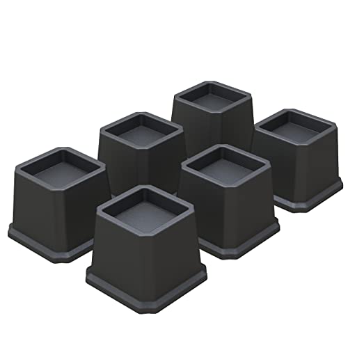3 Inch Heavy Duty Bed Risers - Black Plastic Furniture Lifters, Set of 6