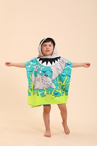 Kids Shark Hooded Beach Towel - Quick Dry Microfiber Poncho Towel Robe